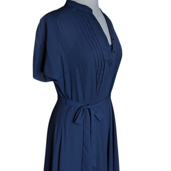 Nanette Lepore Shirt Dress Pintuck Pleat Belted Short Sleeve Button A-Line - Picture 5 of 7